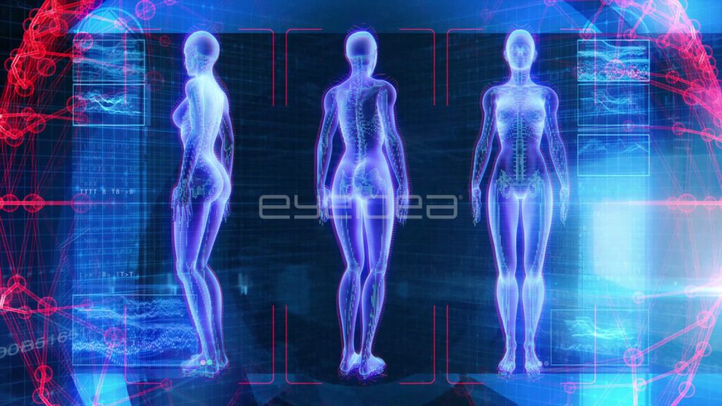 Three Female Holograms Revealing Spine and Muscles