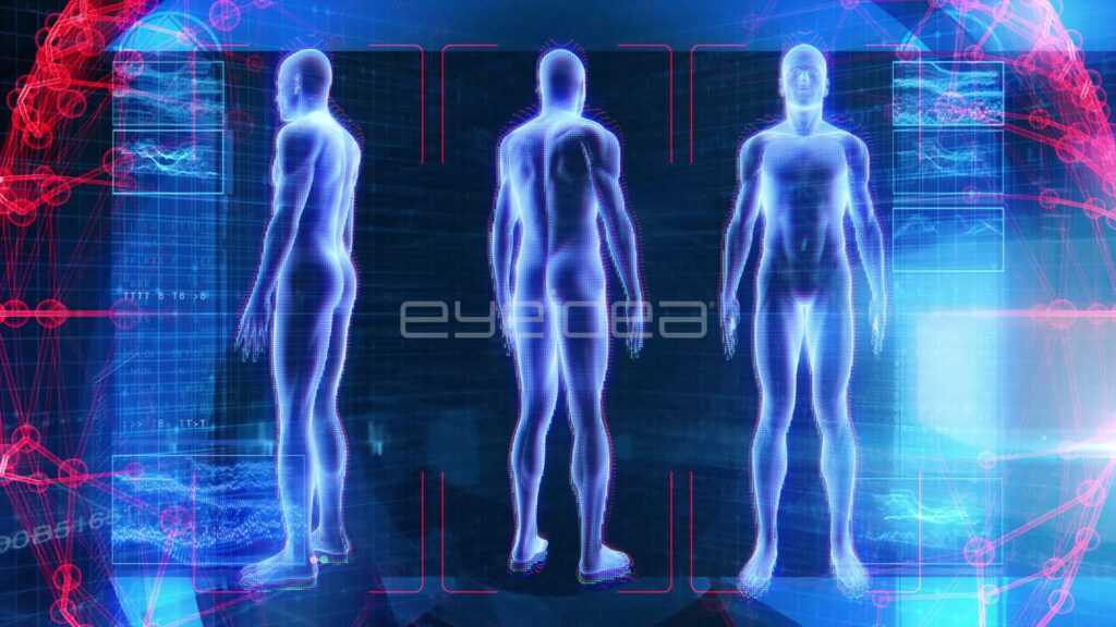 Three Male Holograms in Side, Back and Front Views
