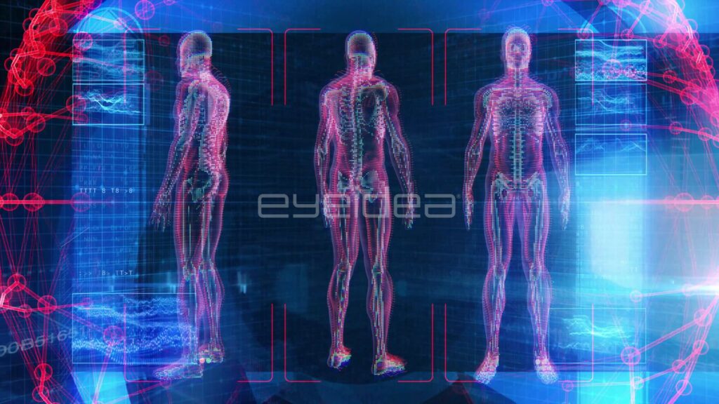 Three Male Holograms with Red Blood Vessel System