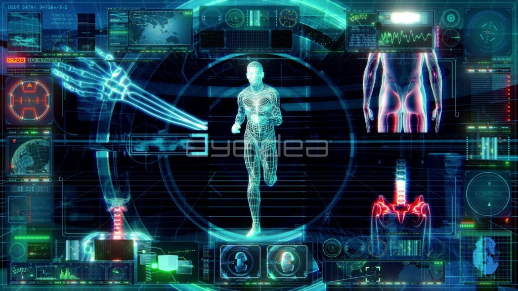 Wireframe Runner on Full Teal Medical Dashboard