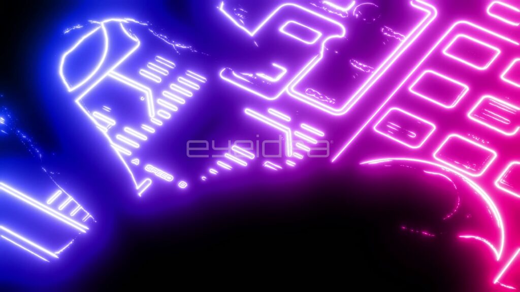 Neon Outlines of Retro Keyboard Keys in Pink and Blue