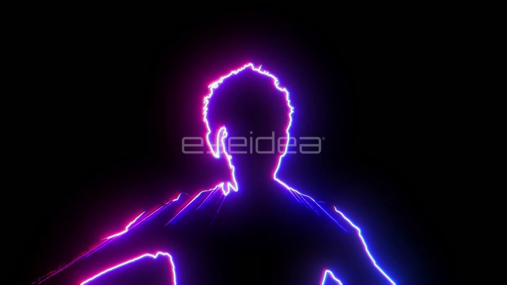 Neon Silhouette of Dancing Man with Pink and Blue Outlines