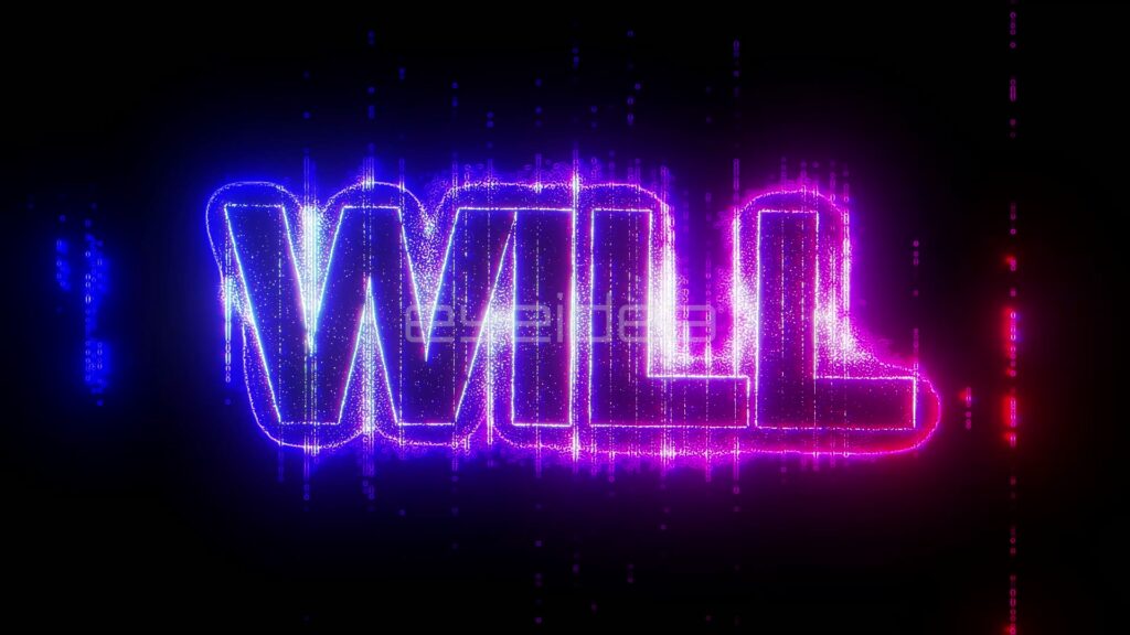 Neon Text Glitch Animation with Blue and Pink Glow