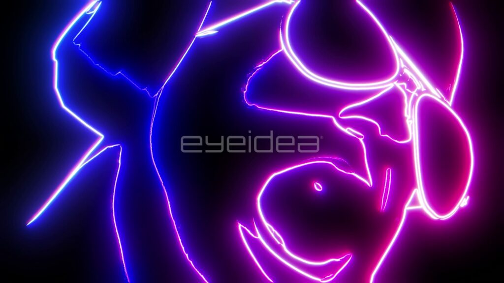 Neon Outline of a Face in Sunglasses in Blue and Magenta