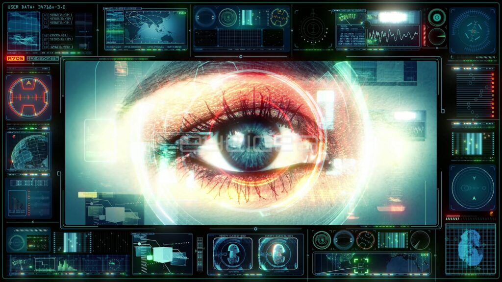 Human Eye Scan Framed by a HUD Dashboard