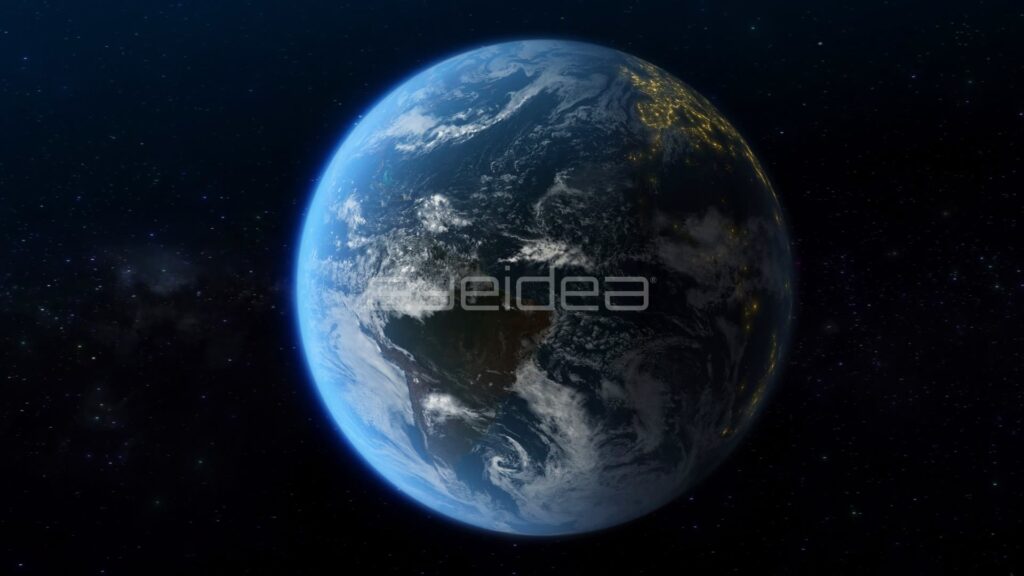 Slow Pan Around a Cloud-Covered Blue Earth into Night
