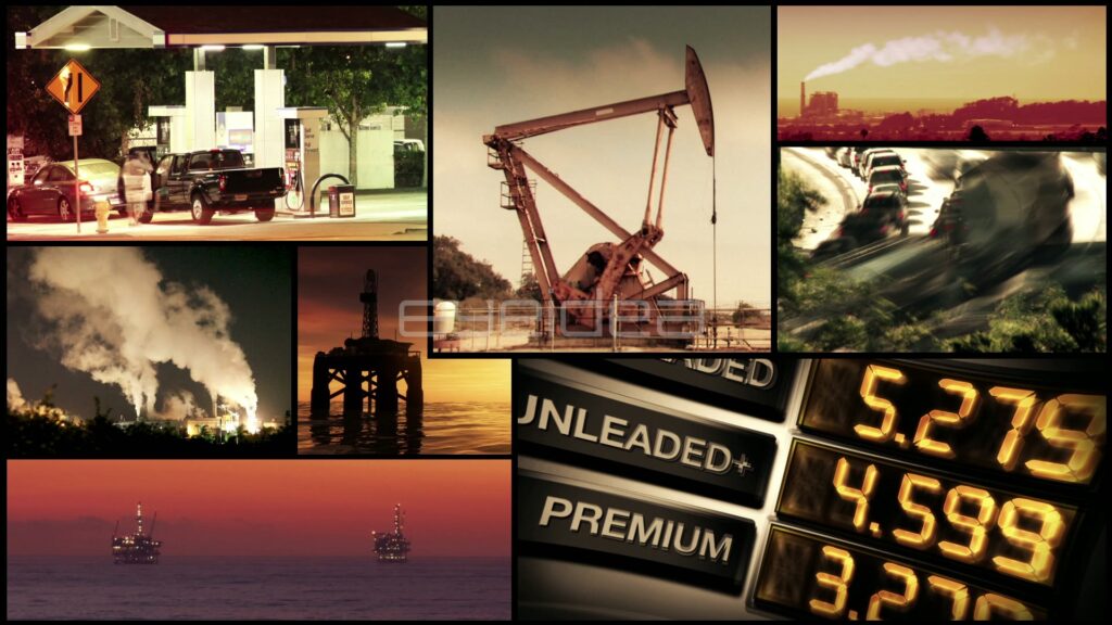Fuel Prices and Oil Production Split-Screen Montage in Sepia Tones