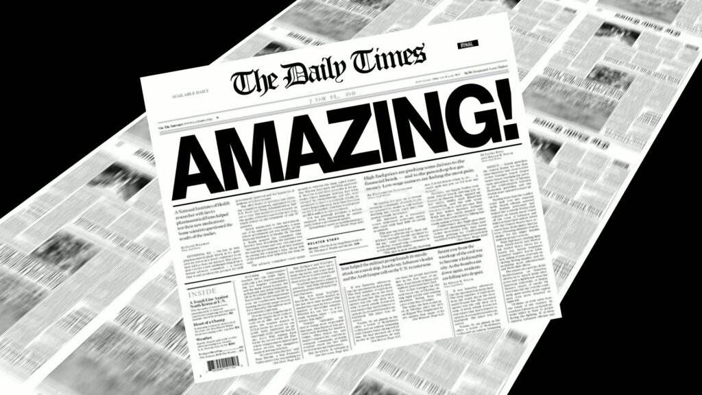 Spinning Newspaper with AMAZING! Headline