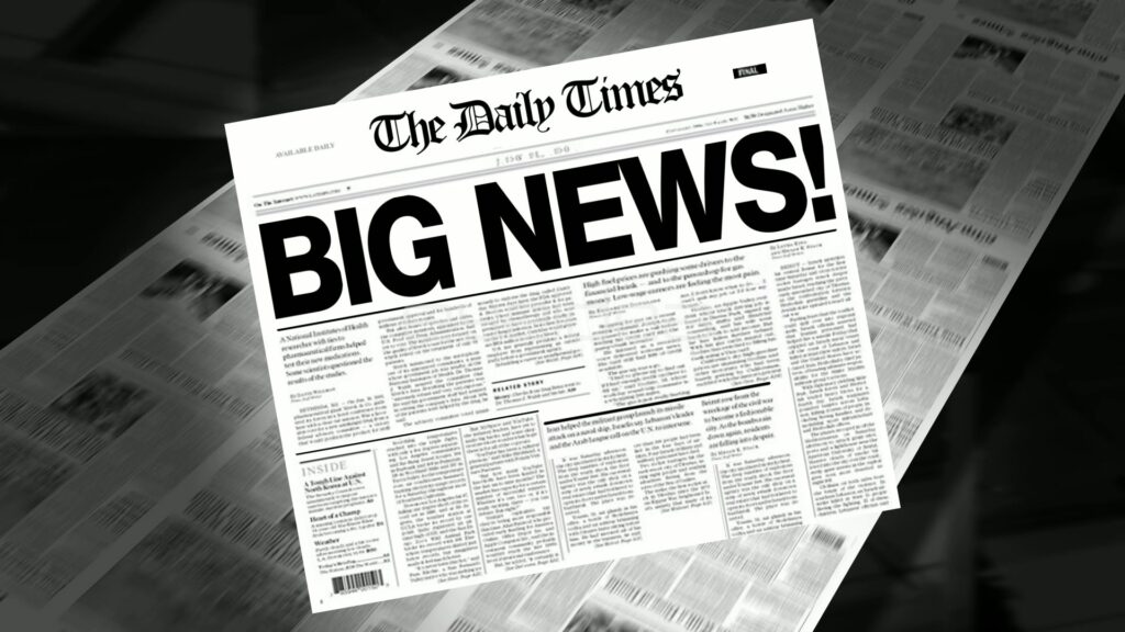 Spinning Newspaper with BIG NEWS! Headline