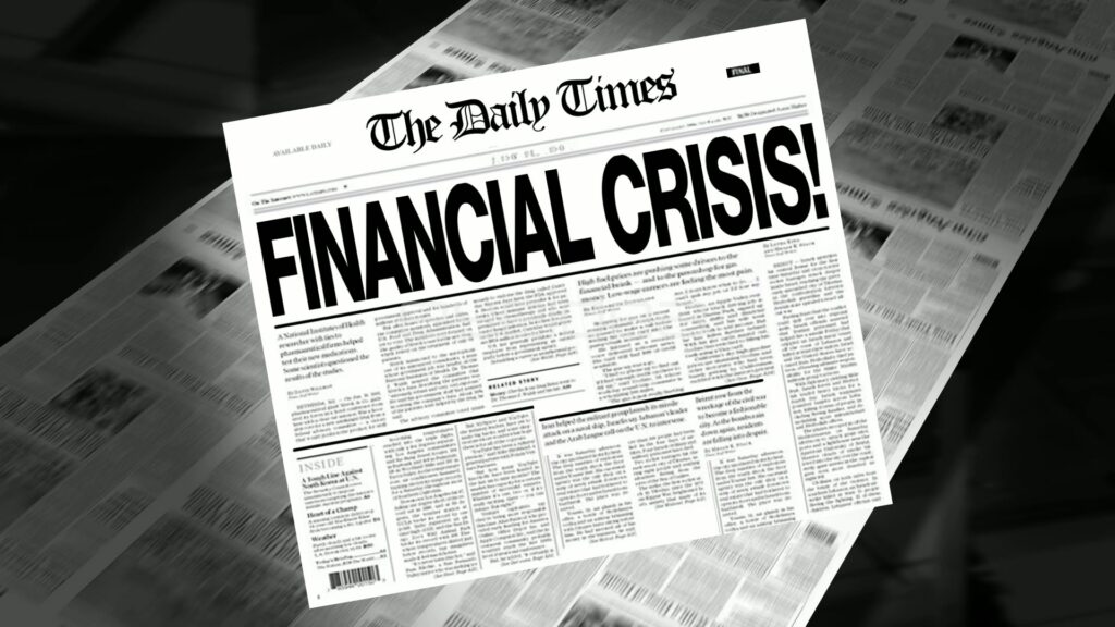 Spinning Newspaper with FINANCIAL CRISIS! Headline