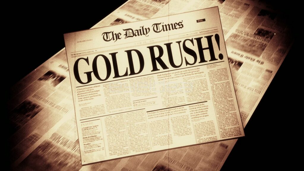 Vintage Sepia Newspaper with GOLD RUSH! Headline