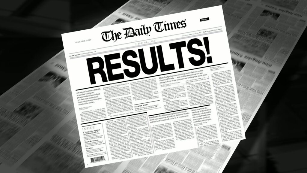 Spinning Newspaper with RESULTS! Headline