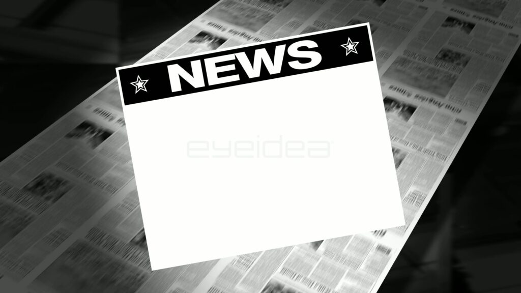 Blank NEWS Banner Card Spinning over a Newspaper Press Run