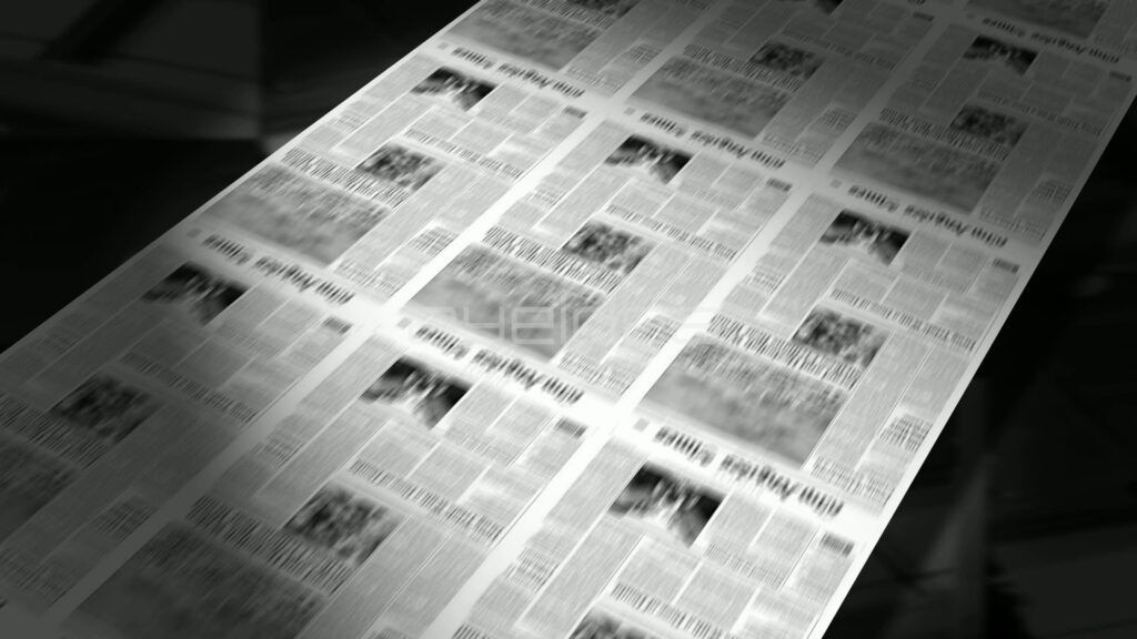 Newsprint Sheets Racing Through a Printing Press