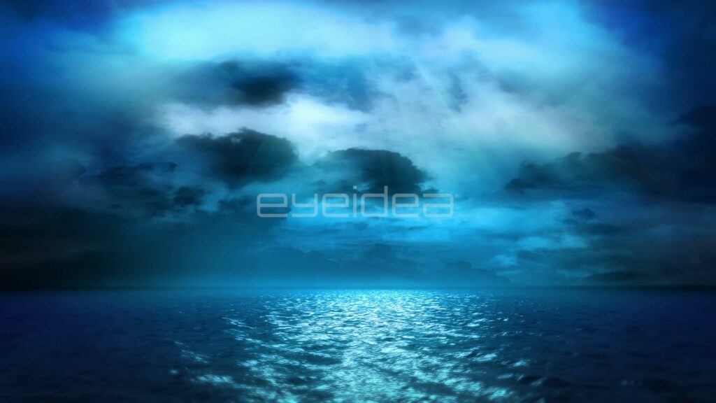 Glowing Blue Clouds Over a Moonlit Ocean