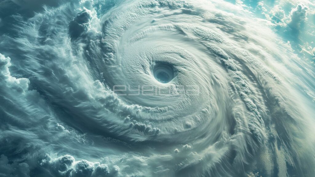Close Orbital Zoom on a Hurricane Eye in Cool Teal Tones