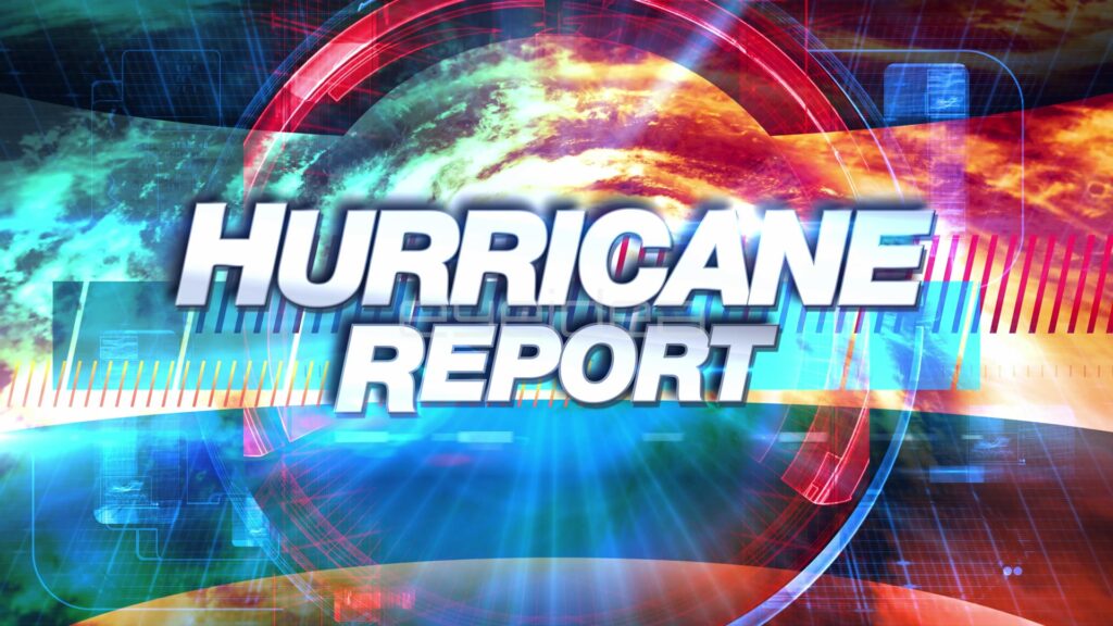 HURRICANE REPORT Weather Broadcast Title in Red and Blue