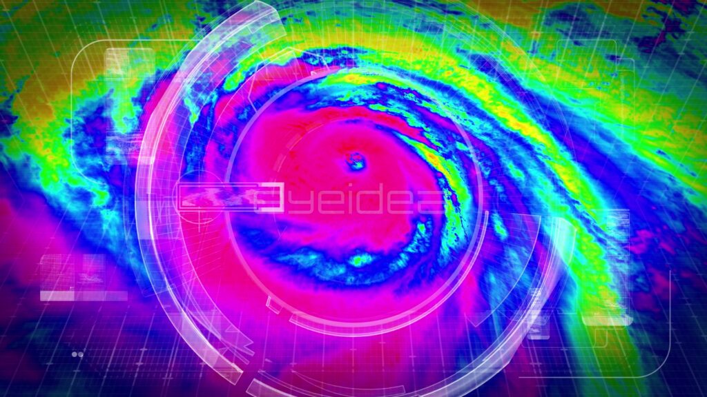False-Color Hurricane Eye with Radar HUD Overlay