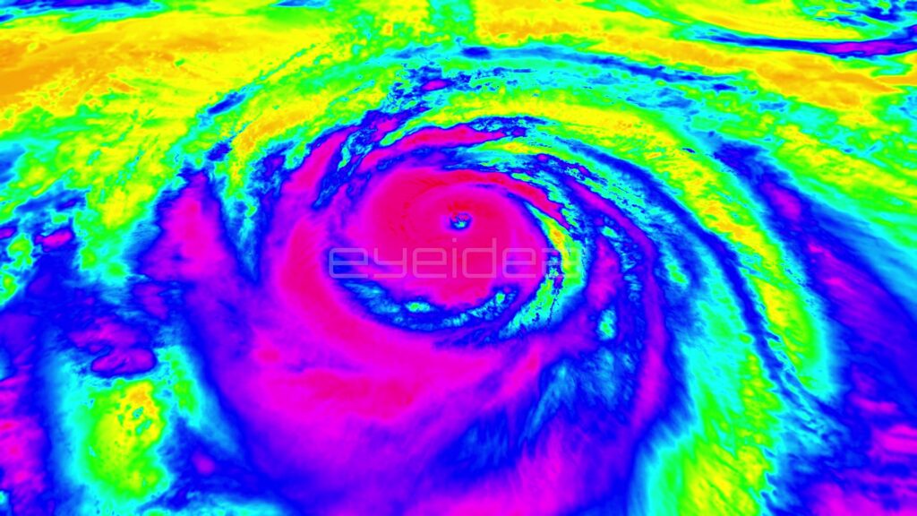 False-Color Thermal Satellite Map of a Hurricane Eye