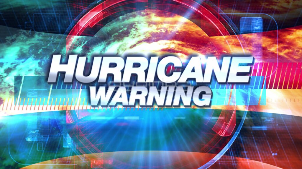 HURRICANE WARNING Weather Broadcast Title in Red and Blue