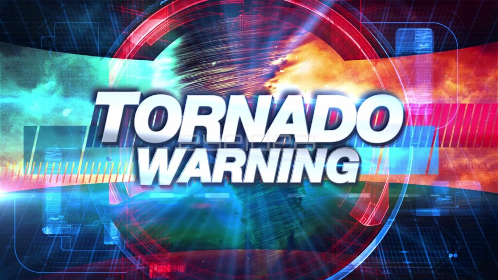 TORNADO WARNING Weather Broadcast Title in Red and Blue