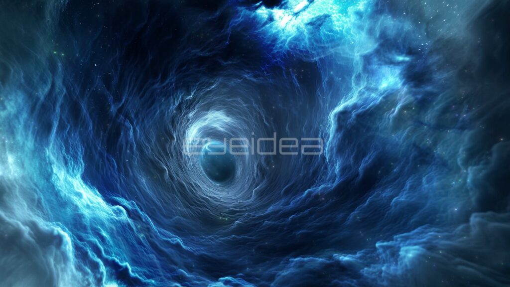 Swirling Blue Cloud Vortex Opening into a Wormhole