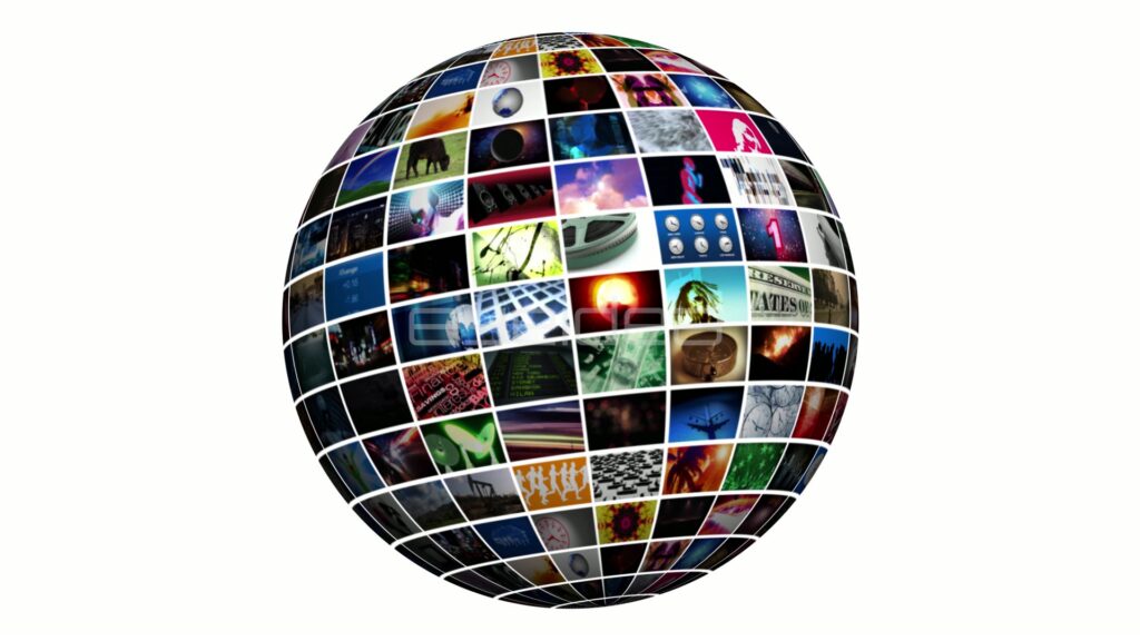Small Video Sphere Turning on White with Copy Space