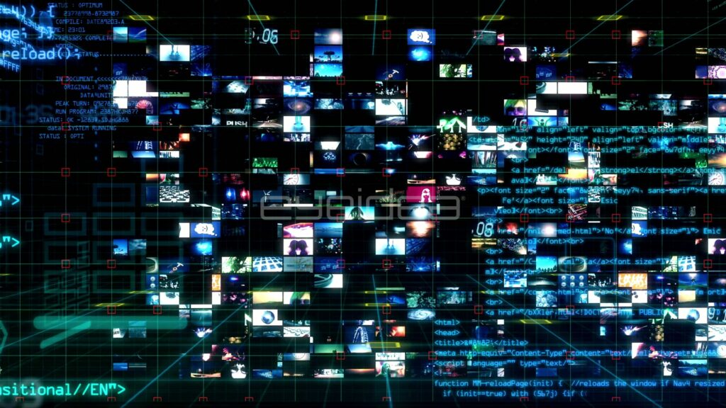 Media Matrix of Video Thumbnails Beside Teal HTML Code