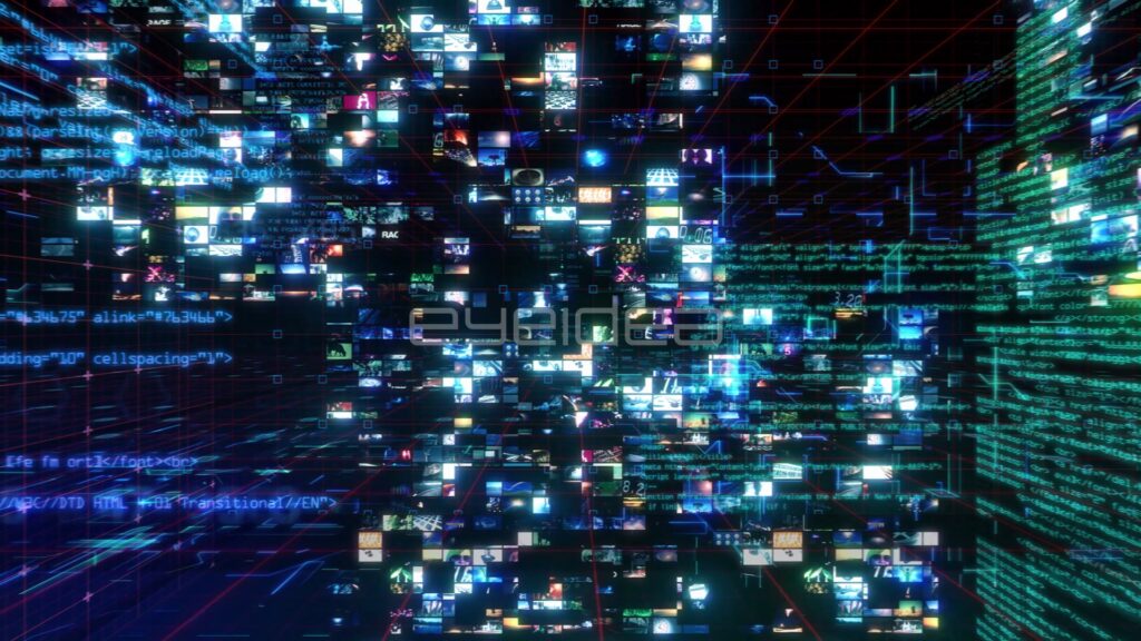 Dense Blue Media Matrix with a Green Code Wall