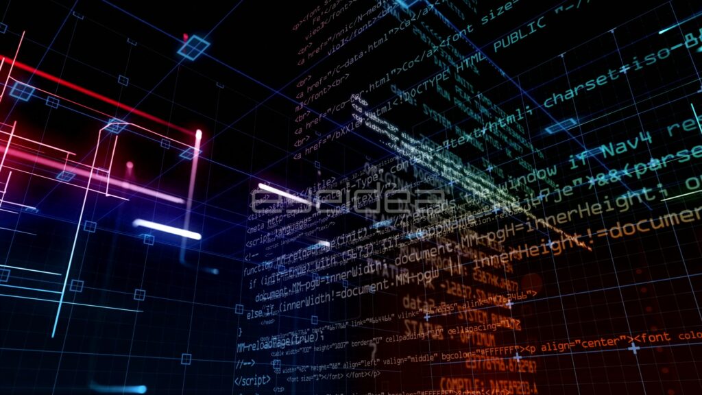 Red and Blue Light Streaks Through Orange Code