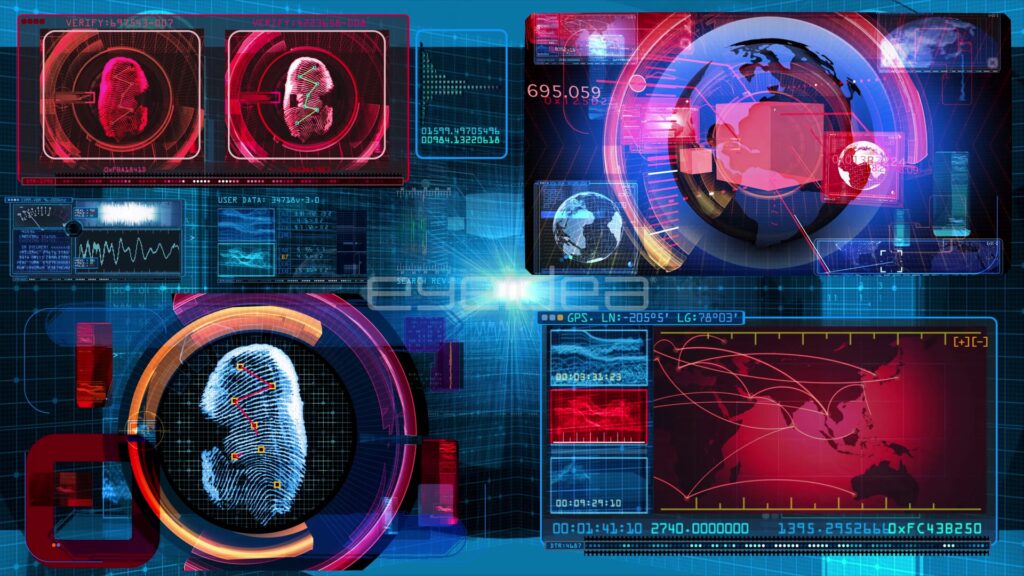 Fingerprint Scan in a Red and Blue Security HUD