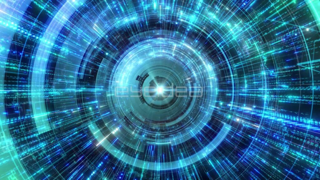 Zooming Through Concentric Rings of Cyan Light