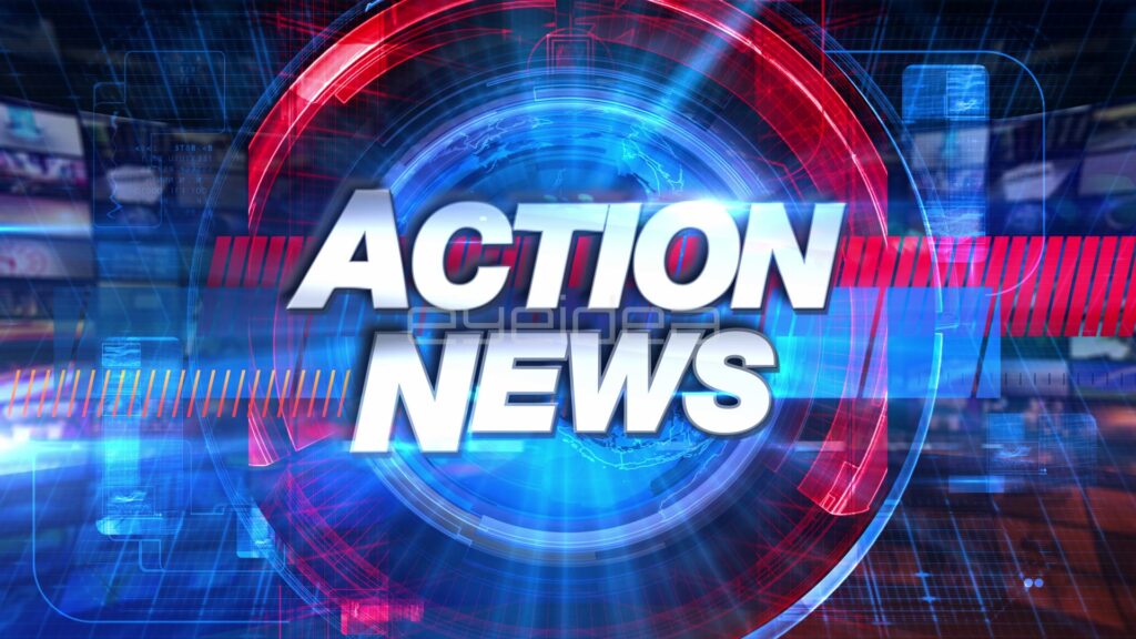ACTION NEWS Broadcast Title over a Blue Globe in Red Rings
