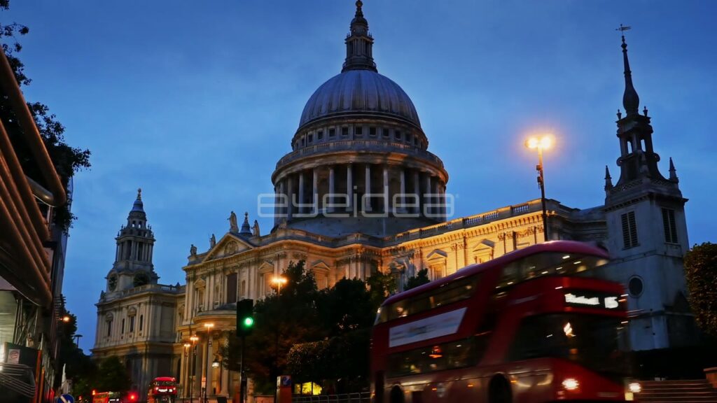 St Paul's Cathedral at Dusk with Red Double-Decker Bus