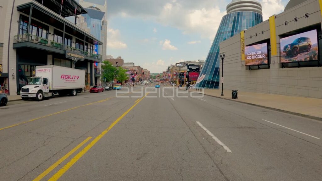 Driving POV Toward Bridgestone Arena on Broadway in Nashville