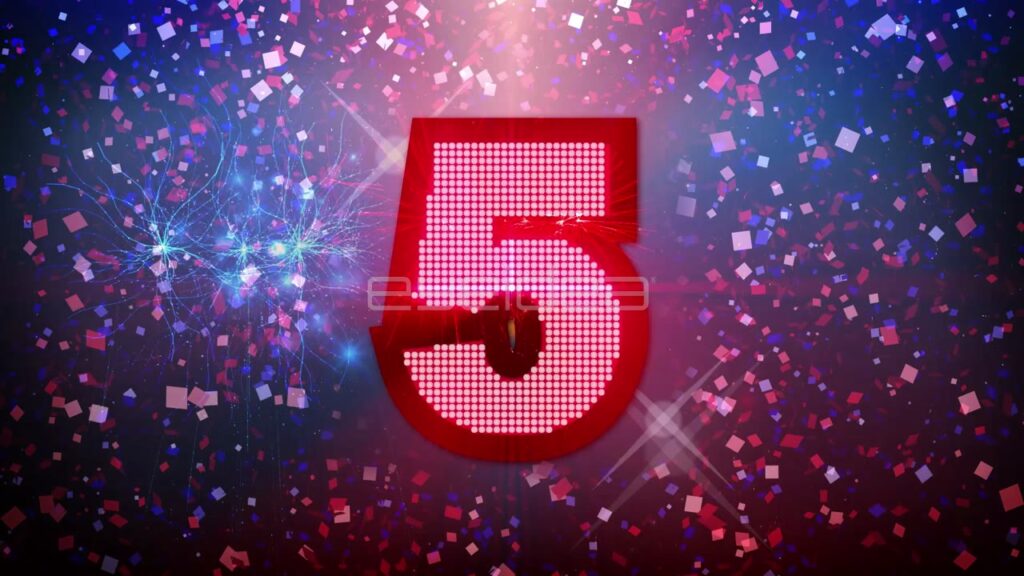 Ten Second Countdown with Red Digital Numbers and Confetti