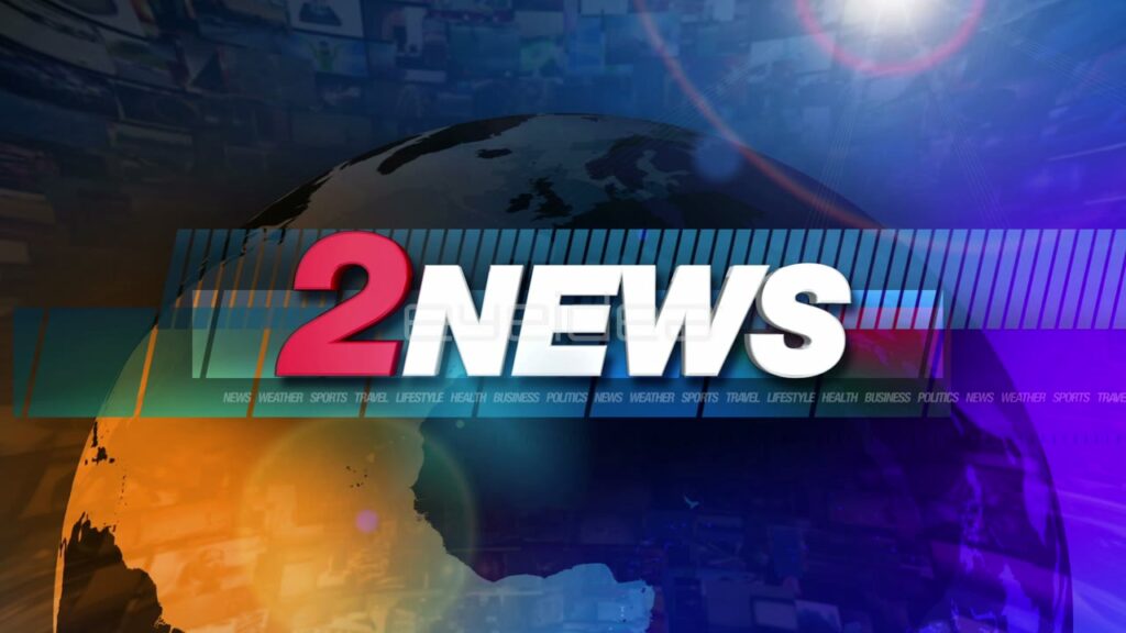 3D Red Number Two and News Text Over Blue Globe