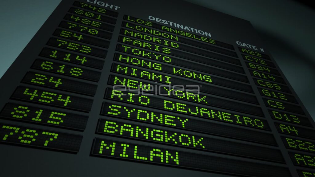 Flight Information Board with Green Digital Text And Tilting Camera