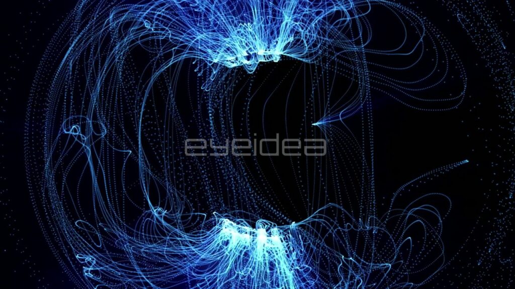 Blue Particle Waveform Forming a Glowing Sphere