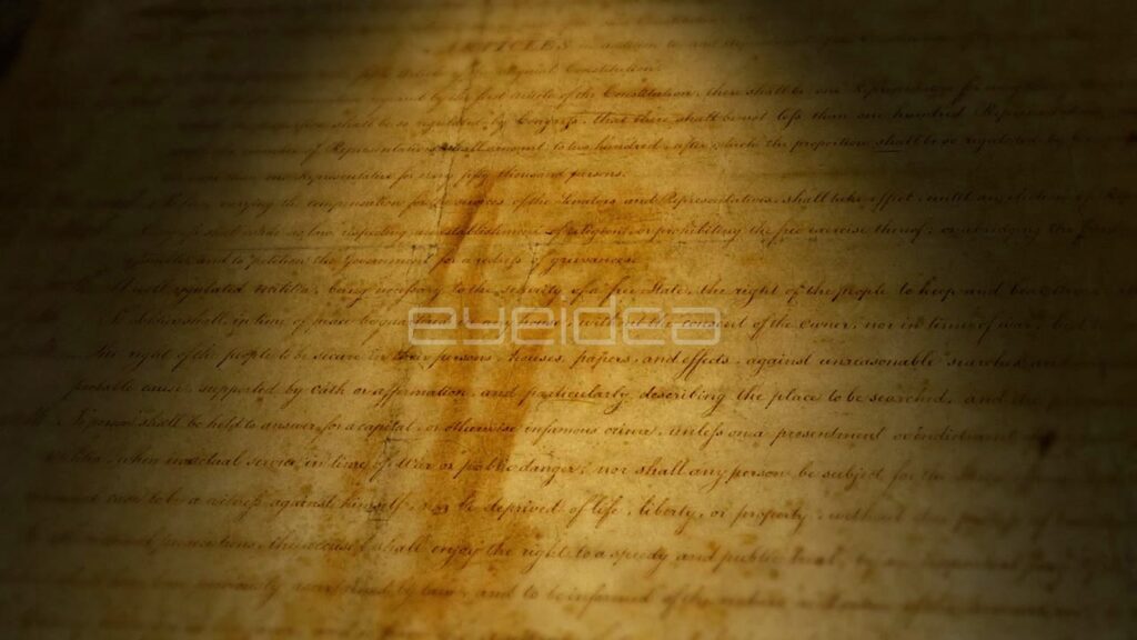 Close-Up Pan of the Bill of Rights Document