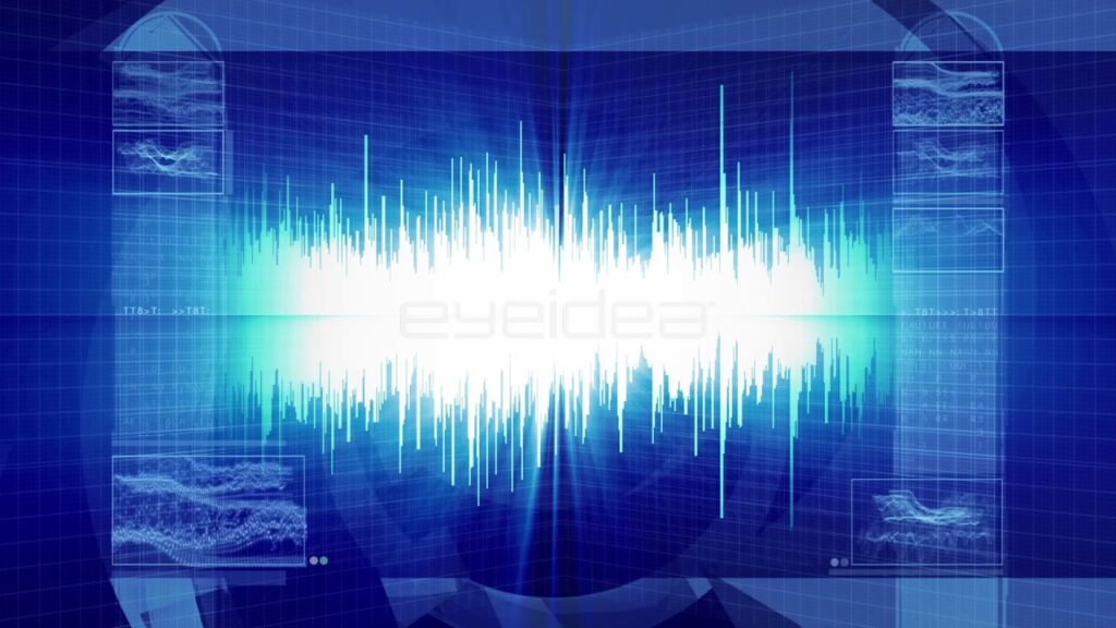 Blue Digital Audio Waveform with Glowing Central Light