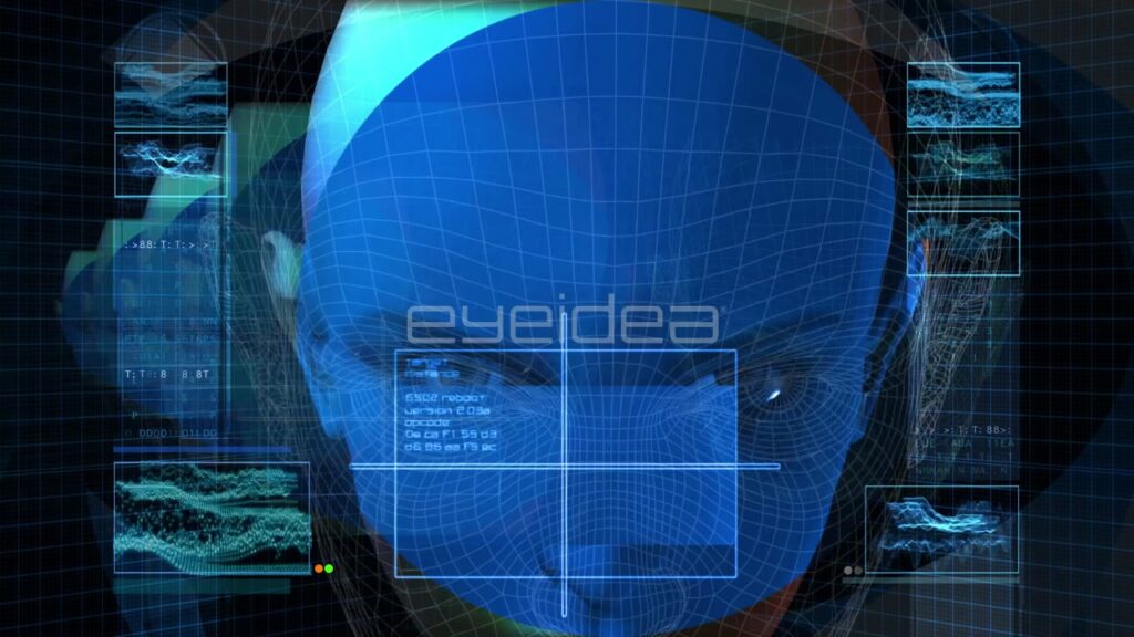 3D Wireframe Female Profile with Blue Digital Data Interface