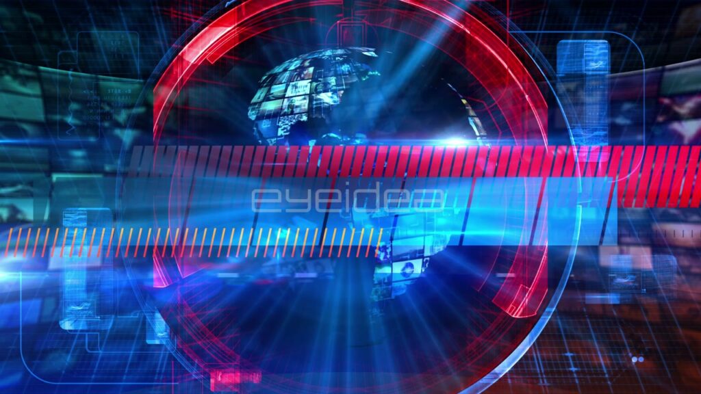Global News Broadcast Title with Red and Blue Graphics