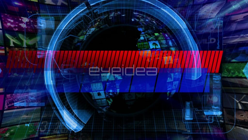 Blue Digital Globe with Red Horizontal Graphic Bar