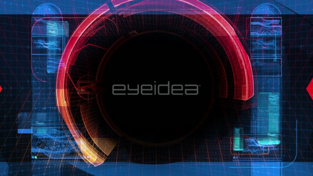 Red and Blue Digital HUD Interface with Circular Frame