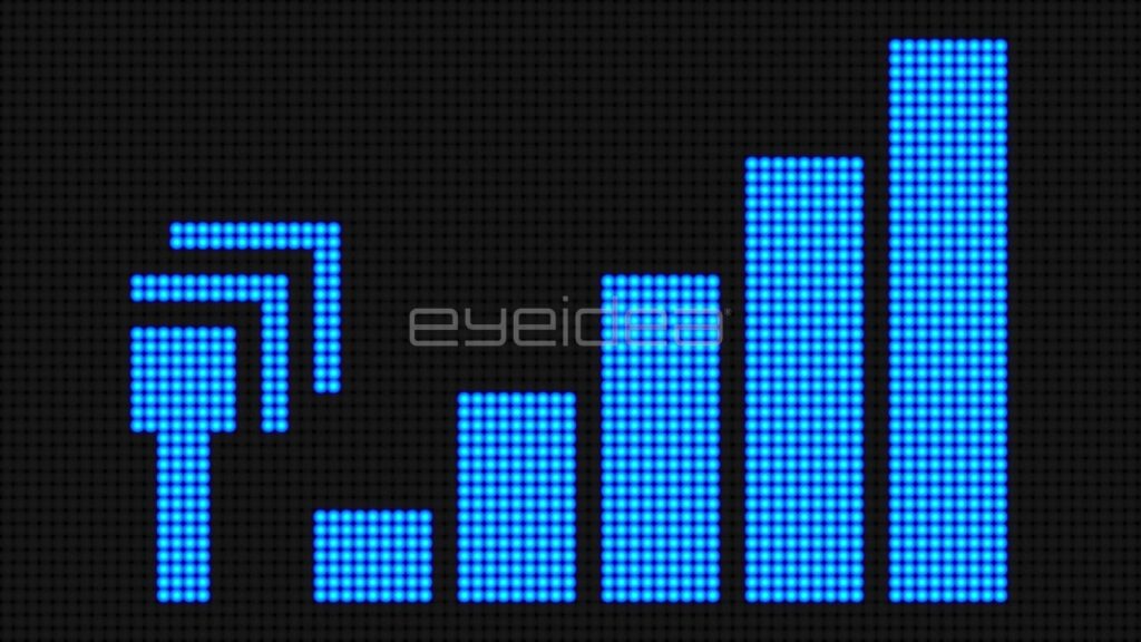 Blue Digital Signal Strength Bars Increasing on Black Grid