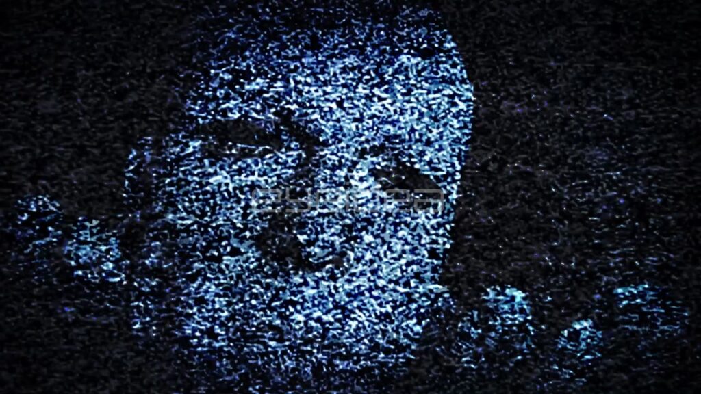 Human Face Emerging from Blue Television Static
