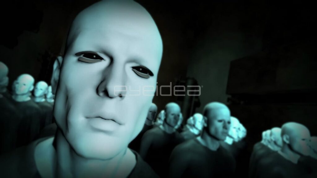 Close-Up of Pale Androids in a Dark Room
