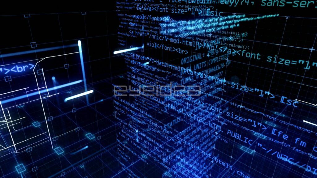 Digital Code and Circuitry Lines in Blue Matrix Composition