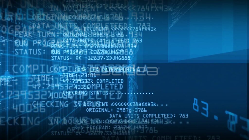 Blue Digital Code and Data Streams in a Grid Space